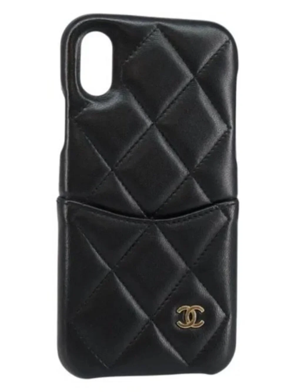 CHANEL Matelasse iPhone Case Lamb Skin Black CC Auth 145550